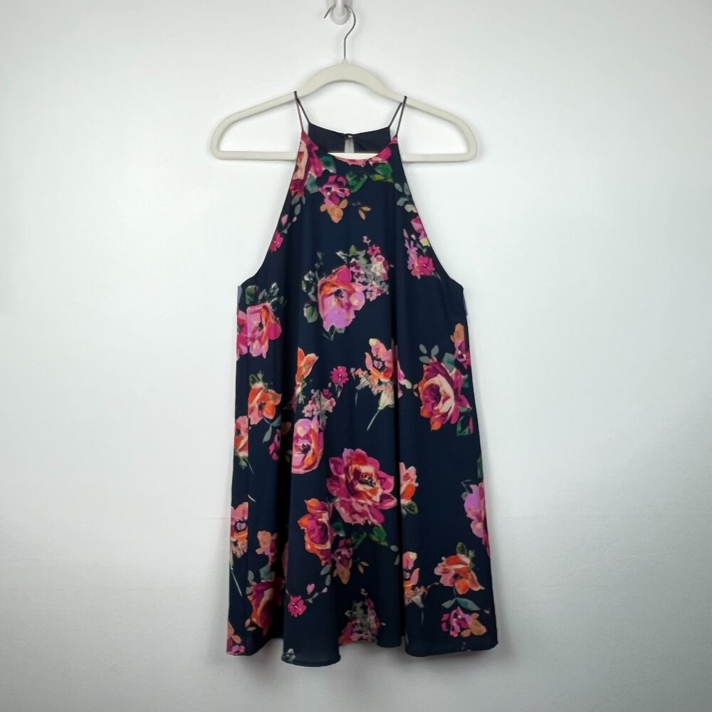 Anthropologie By Everly Size M Floral Halter Shift Dress Roses USA Made Bohemian
